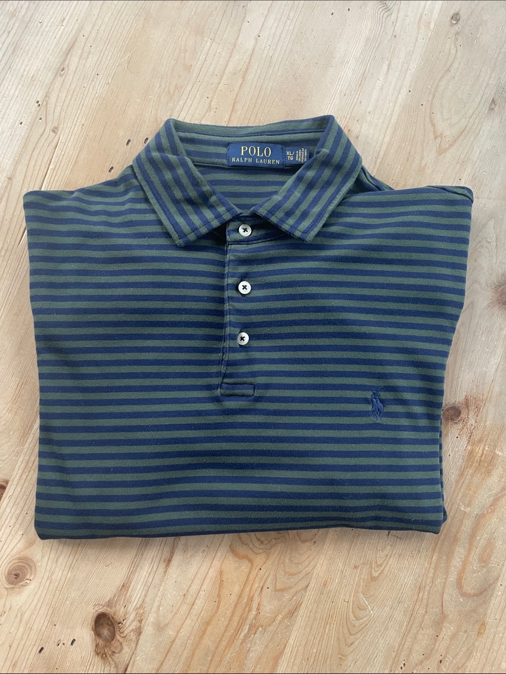 Ralph Lauren Polo Shirt in Olive Green & Navy Stripes
